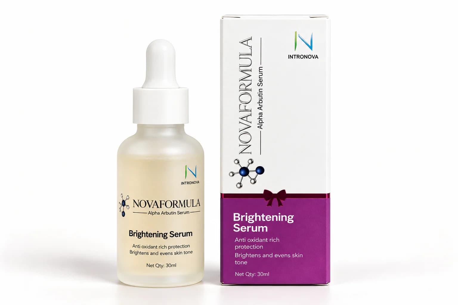 NOVAFORMULA Brightening Serum — 30 ml dropper bottle shown with its carton